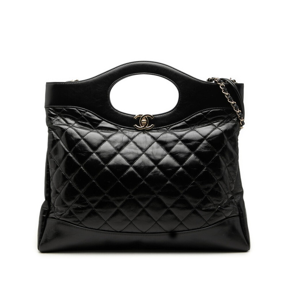 Chanel Coco Mark 31 Trentien Chain Shoulder Bag AS1010 Black Gold Calfskin Wo...